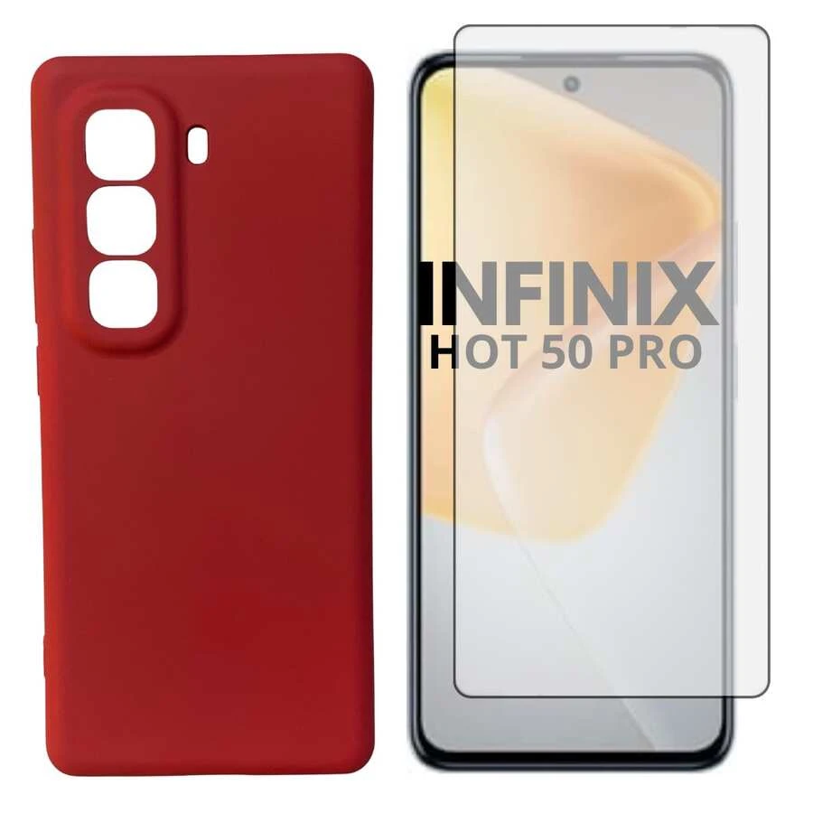 Cover + 3D Glass Film Compatible With Infinix Hot 50 Pro - Pastel Red - View 1