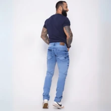 Calça Masculina Jeans Premium Tradicional Com Elastano Lycra  Todos    Bolso  Zíper  Botão - Jeans Flex Spin - Visão 4