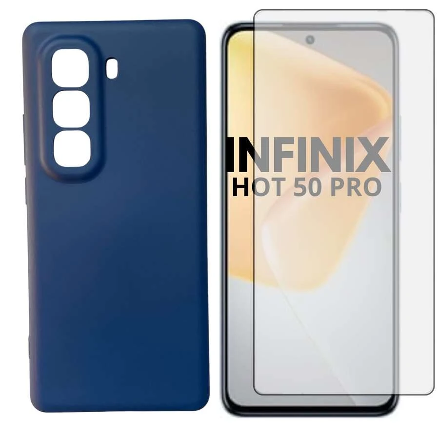Capa + Pelicula Vidro 3D Compativel Com Infinix Hot 50 Pro - Azul Escuro - Visão 1
