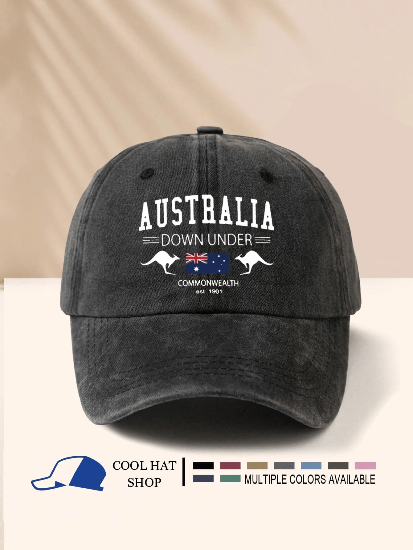 澳大利亚国旗和印花，时尚休闲百搭可调节男女通用袜子，舒适四季必备 - 水洗帽 - 查看 1