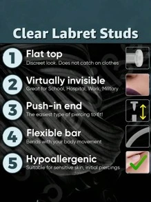 10pcs/Set Acrylic Round Ball Lip Studs/Earrings, Soft PP Material Push-In Lip Studs, Nose Studs, Earrings, Suitable For First-Time Piercing Wearers (Comes With Storage Box)