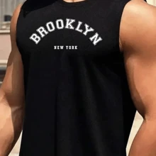 Men's Women's Basic Tank Tops With Letter Design UNISEX Sleeveless 100% Premium Cotton - 黑色 - 查看 2