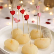 10/50/100 piezas Pinchos de cóctel profesionales de bambú, pinchos de cóctel con corazón rojo, suministros para fiestas de cóctel para el Día de San Valentín, decoraciones de fiesta, suministros de fiesta, decoraciones navideñas, boda, decoración de mesa para el Día de la Madre