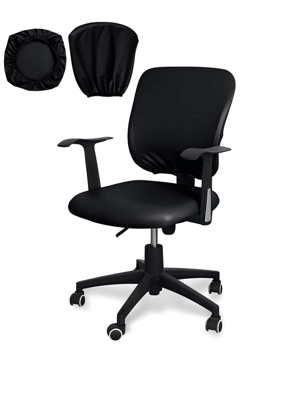 2 pezzi (coprisedile + coprischiena) - Coprisedie per sedia da ufficio in pelle PU impermeabile, con stretch, girevole, per schienale alto, protettore per sedia da computer, riutilizzabile e lavabile in lavatrice, forniture scolastiche, back to school
