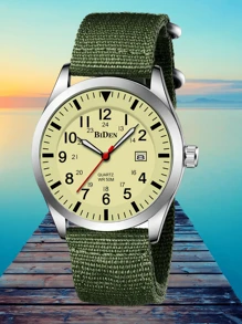 BIDEN 1块男士运动手表，12/24小时制易读阿拉伯数字表盘，男士模拟石英表，时尚休闲夜光防水手表，尼龙表带，适合日常佩戴/跑步 - 均碼 - 查看 3