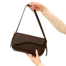 Stylish Women's Baguette Shoulder Bag With Front Detail - 鏽棕色 - 查看 2