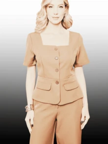 Women's Luxury Vest And Trousers Set - Simple Elegant Tailoring Casual Buttons On The Front Pocket Fake Pockets Office - 卡其色 - 查看 4