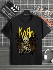 Korn Skull Bike Guitar Rock T-Shirt International Band Oldschool Rock And Roll Shirt Blouse Unisex Male Female 100% Cotton Top Premium Streetwear Launch Immediate Shipping Various Colors!! Plus Size - màu đen - Xem 2