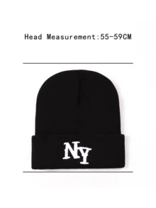 1 件女士时尚字母 3D 刺绣 NY 针织帽，温暖且适合秋冬日常穿着（大号订单上的字母排成一排）秋季配饰