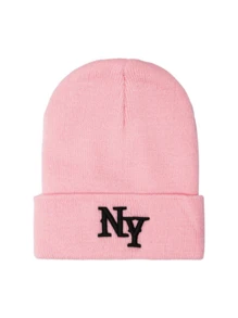 1 件女士时尚字母 3D 刺绣 NY 针织帽，温暖且适合秋冬日常穿着（大号订单上的字母排成一排）秋季配饰