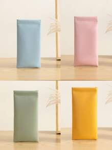 1pc Glasses Case, Sunglasses Storage Bag, Pressure-Resistant Velvet Bag, Self-Closing Tile Glasses Case, Men's And Women's Glasses Cases, PU Soft Glasses And Sunglasses Cases, Portable, Blue + Yellow + Green + Pink - Beige - View 16