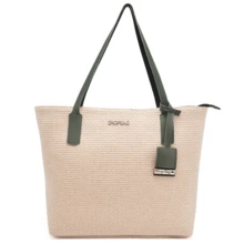 Summer Beach Bag Large Straw Shopbag - xanh quân đội - Xem 2