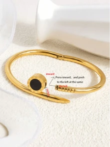 1 件罗马数字手链女士不锈钢手链套装时尚珠宝配饰，18 款镀金潮流珠宝 - 金色 - 查看 11