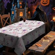 1/20 piezas Mantel de Halloween - Mantel con patrón de fantasmas blancos lindos y espeluznantes, mantel rectangular duradero, perfecto para comer, picnic, fiestas, bodas y meriendas, decoración de Halloween