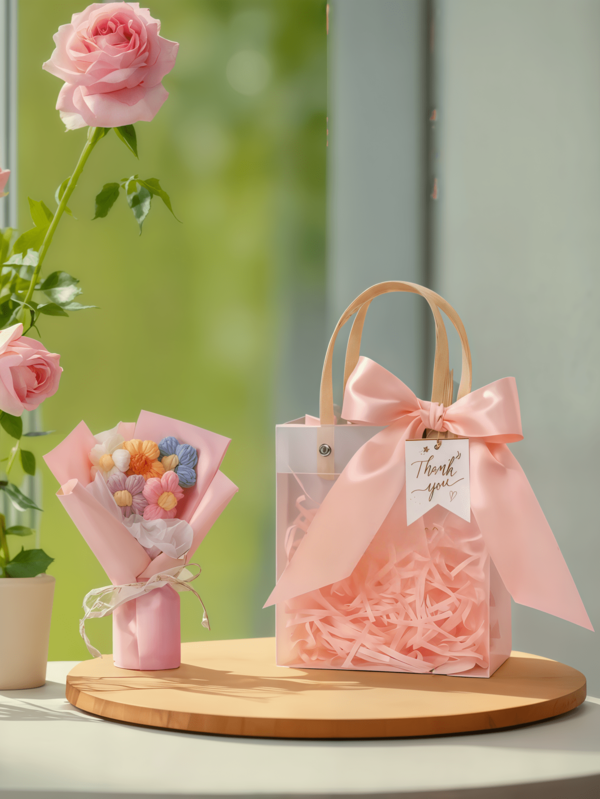 قطعة واحدة 18*14*2 سم باقة صغيرة مصنوعة يدويًا بالكروشيه مع حقيبة حمل - أزهار قماش فقاعي ملونة بستة ألوان، ديكور منزلي، هدية ديكور الغرفة، حقيبة حمل سميكة ذات ملمس مطفي مع ملصق شكر وشريط، هدية للمعلم، ضروري للمناسبات - مثالي للمواعدة والحفلات والمنزل والمكتب وعيد الأم وعيد الأب والكريسماس وحفل التخرج وعيد الشكر وعيد الحب والزفاف وعيد المعلم، هدية مثالية للعائلة والمعلمين والأقارب والأصدقاء