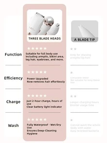 三合一多功能电动修容套装 - 女士美容剃须刀、腋下修剪器、电动鼻毛修剪器，可更换刀头，干湿两用，适用于比基尼部位、眉毛、鼻子、面部、腿部、腋下，便携式无线设计，带电量指示灯，女士理想礼物 - 彩色 - 查看 9