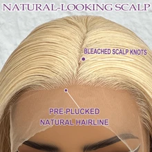 #613 金色波浪假发 蕾丝前假发 13x4 高清透明蕾丝前假发 200% 密度假发 无胶混合真人发假发 预拔婴儿发 混合发假发 巴西发前假发 适合初学者 每日尺寸 - S613 - 查看 4