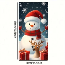 1 件圣诞派对横幅，采用涤纶材料制成，带有圣诞雪人和驯鹿背景图片，适用于圣诞派对装饰、派对装饰、节日装饰、前门装饰、室内外装饰
