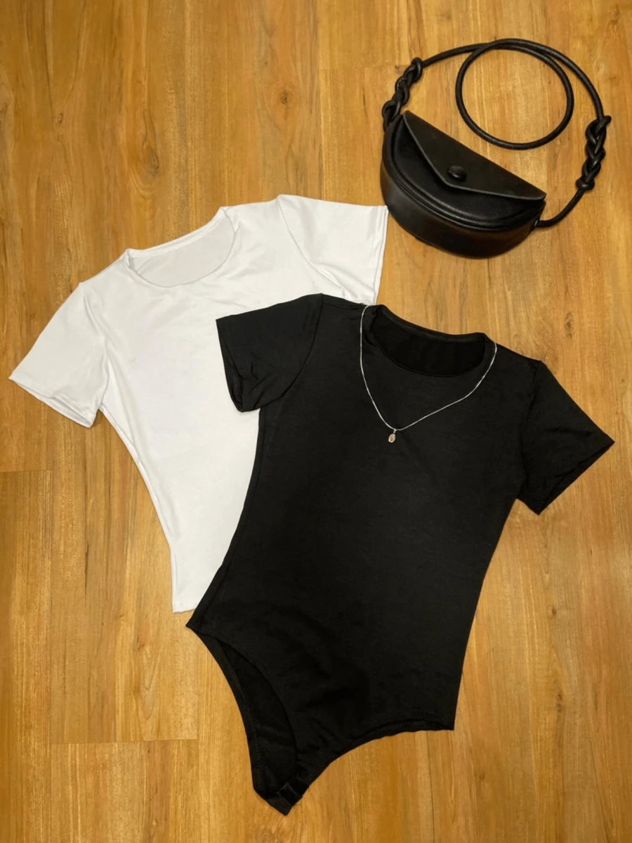 Kit 2 Women's Suplex Crew Neck Bodysuit Fashion Blogger 2025 - 黑與白 - 查看 1