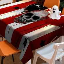 1/20 pièces Nappe d'Halloween - Fond rayé rouge et blanc effrayant, avec motif de crânes blancs. Nappe rectangulaire durable, parfaite pour les repas, pique-niques, festivals, mariages et thés, décoration d'Halloween