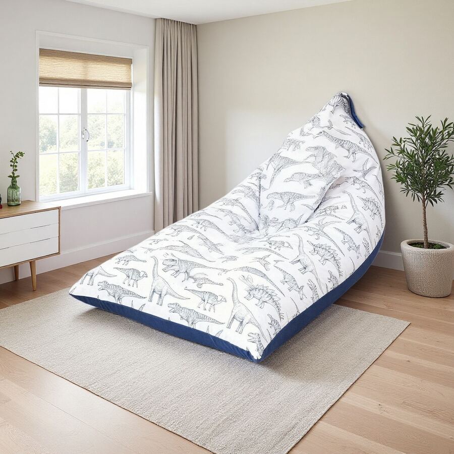 Kids Dinosaur Print Bean Bag Chair | Cozy Lounge Seat For Bedroom - Blue Dinosaur - View 1