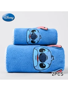Disney 2件套官方授权史迪奇拖鞋浴巾浴室两件套珊瑚绒柔软亲肤不掉毛毛巾柔软吸水适用于水疗、浴室、健身房、厨房蓝色款 - 藍色 - 查看 2