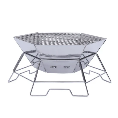 Foldable Stainless Steel Camping Grill & Fire Pit Combo, Dual Function Portable BBQ With Ash Catcher, Lightweight Charcoal Grill For Backpacking/Tent Picnics