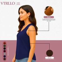 Women's Tank Top With Wide Straps In Duna Fabric - 藏蓝色 - 查看 3