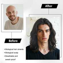 长卷波浪形黑色假发合成耐热角色扮演服装万圣节派对黑色男士假发 - 黑色 - 查看 4