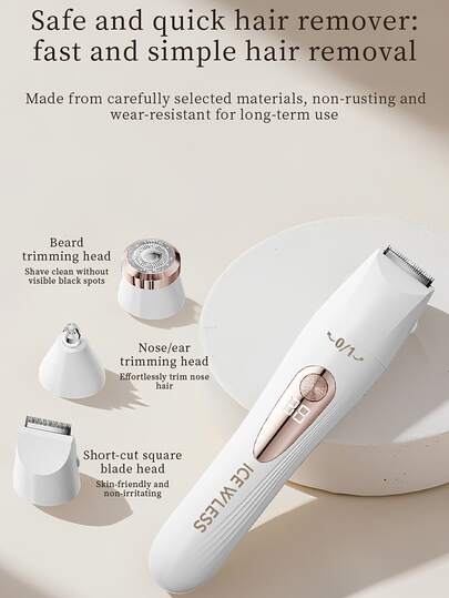 三合一多功能电动修容套装 - 女士美容剃须刀、腋下修剪器、电动鼻毛修剪器，可更换刀头，干湿两用，适用于比基尼部位、眉毛、鼻子、面部、腿部、腋下，便携式无线设计，带电量指示灯，女士理想礼物
