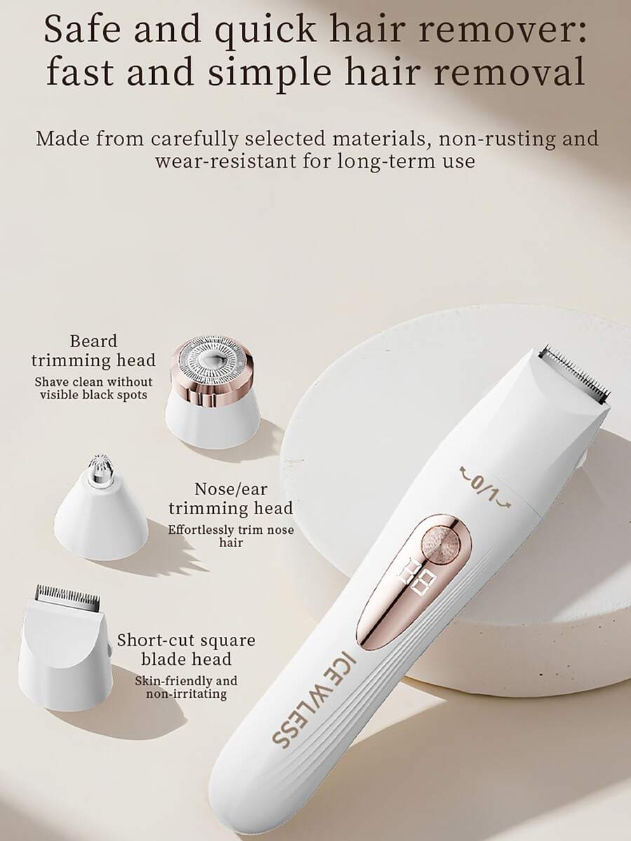 三合一多功能电动修容套装 - 女士美容剃须刀、腋下修剪器、电动鼻毛修剪器，可更换刀头，干湿两用，适用于比基尼部位、眉毛、鼻子、面部、腿部、腋下，便携式无线设计，带电量指示灯，女士理想礼物