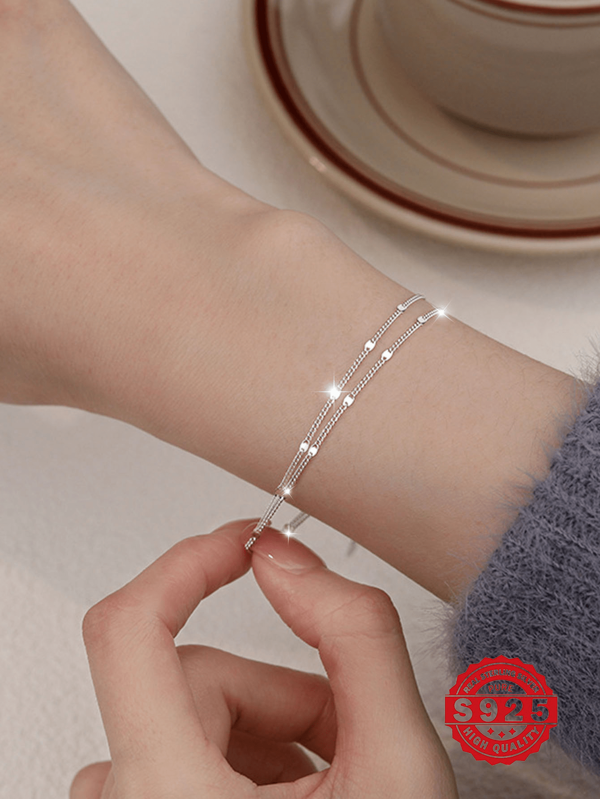 1 szt. 2-warstwowa bransoletka ze srebra próby 925, delikatna bransoletka ze srebra/złota/różowego złota, eleganckie akcesoria dla kobiet, codzienne i świąteczne ubrania, hipoalergiczny minimalistyczny design, prezent na walentynki, urodziny