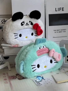 Sanrio 1 pezzo Astuccio per matite di Hello Kitty, design carino, borsa con cerniera in poliestere morbido per scuola e ufficio, organizer per cancelleria, borsa per articoli da toeletta, borsa per il trucco
