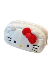 Sanrio 1 pezzo Astuccio per matite di Hello Kitty, design carino, borsa con cerniera in poliestere morbido per scuola e ufficio, organizer per cancelleria, borsa per articoli da toeletta, borsa per il trucco