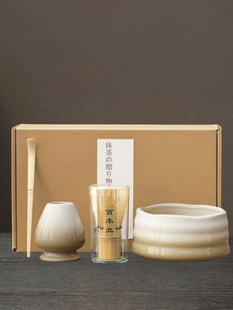 1pc/4pcs Kiln-Fired Wavy Crescent Matcha Bowl, Ceramic Tea Whisk Holder, Song Dynasty Tea Utensils, Tea Ceremony Accessories, Back To School Set, Holiday Gift Set