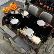 1/20 件万圣节桌布 - 恐怖骷髅、花卉和蜡烛图案桌布，耐用矩形桌布，非常适合餐饮、野餐、节日、婚礼和茶会、万圣节装饰 - 彩色 - 查看 7