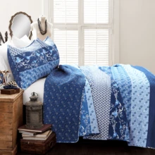 LUSH DECOR Royal Empire Quilt Navy 3Pc Set King Halloween-Fall Decor-Room Decor - 海軍 - 查看 2
