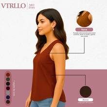 Women's Tank Top With Wide Straps In Duna Fabric - 亮橙色 - 查看 3