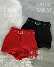 Set Of 2 Two Tailored Shorts + Belt Fashion Blogger  2025 - Red - View 1