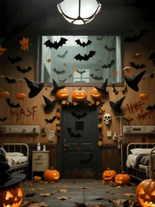 19pcs/Set Halloween Witch Hat + 3D Bat Stickers + Fishing Line Set, Costume Accessories For Role Play, Carnival, Festivals. Thick Hanging Black Wizard Hat For Men, Women, Children, Indoor & Outdoor Party Decor