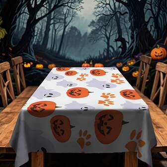 1/20 piezas Mantel de Halloween, Calabaza naranja espeluznante, Mantel con patrón de fantasma blanco lindo, Excelente para uso en interiores/exteriores, Reunión familiar, Cocina y comedor, Decoraciones de Halloween, Decoración del hogar