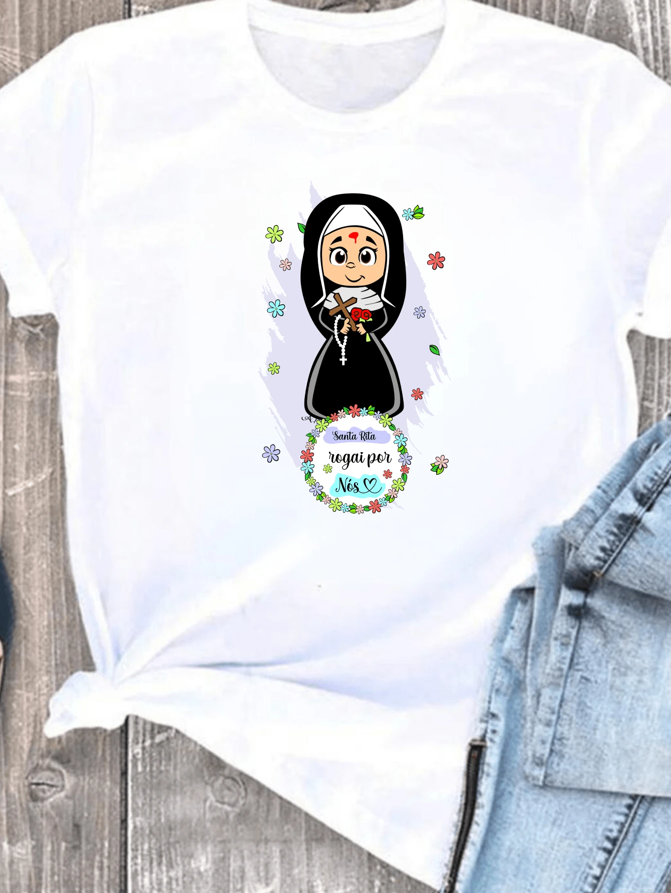 Camiseta Babylook T Shirt Blusa Moda Feminina Cristã Santos Católicos Santo Antônio