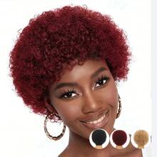 HJ WEAVE BEAUTY Perruques coupe Pixie bordeaux #99J, cheveux humains brésiliens courts, coupe au carré, pour femmes, perruque entièrement bouclée, densité 180 % - S99J - Voir 3