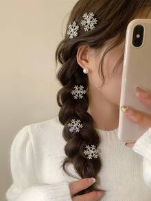 6/10/20 piezas Pinzas para el cabello de mujer con perlas en forma de copo de nieve plateadas, pasadores con rhinestones, pinzas de cocodrilo para el flequillo, accesorios elegantes para uso diario, Navidad, Año Nuevo, pinzas de garra, pinzas para el cabello, pasadores para el cabello, pinzas de cocodrilo para el cabello, accesorios de invierno, accesorios para rave, looks de fiesta, accesorios para el cabello - Plateado - Ver 2