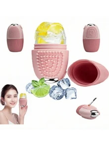 Rodillo masajeador de cubitos de hielo para la cara, los ojos y el cuello, acondicionamiento natural y cuidado de la piel, reduce la hinchazón de las bolsas de los ojos, alivia el dolor de migraña,- Masajea la piel - Rodillo de masaje facial de belleza para ojos, cuello y rostro - Herramientas para el cuidado de la piel - Rosa - Ver 1