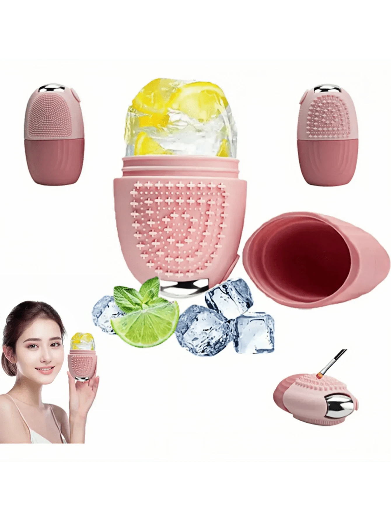 Rodillo masajeador de cubitos de hielo para la cara, los ojos y el cuello, acondicionamiento natural y cuidado de la piel, reduce la hinchazón de las bolsas de los ojos, alivia el dolor de migraña,- Masajea la piel - Rodillo de masaje facial de belleza para ojos, cuello y rostro - Herramientas para el cuidado de la piel - Rosa - Ver 1