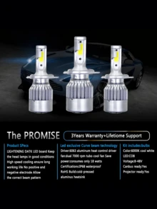Pair Of C6 Super Led Lamps 6000K H1 H3 H4 H7 H11 H13 H16 H27 HB3 HB4 12V To 24V - H4 - 查看 9
