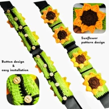 onEternal Handmade Crochet Sunflower Steering Wheel Cover And Seatbelt Cover Car Decor Set
