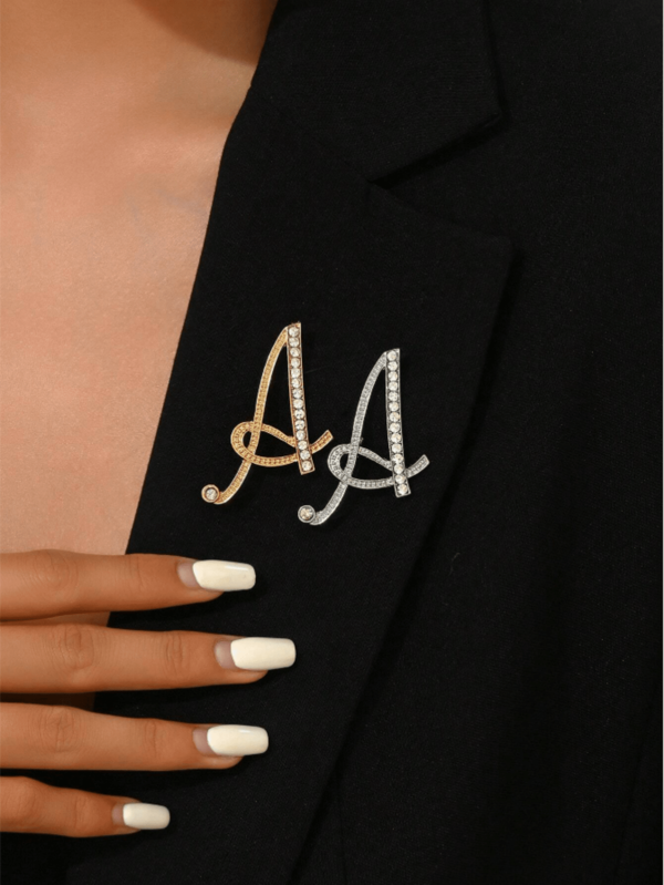 1pc Letter Brooch Pins Initial Rhinestone Brooch For Women Crafts Silvery A-Z