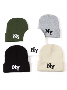 1 件女士时尚字母 3D 刺绣 NY 针织帽，温暖且适合秋冬日常穿着（大号订单上的字母排成一排）秋季配饰